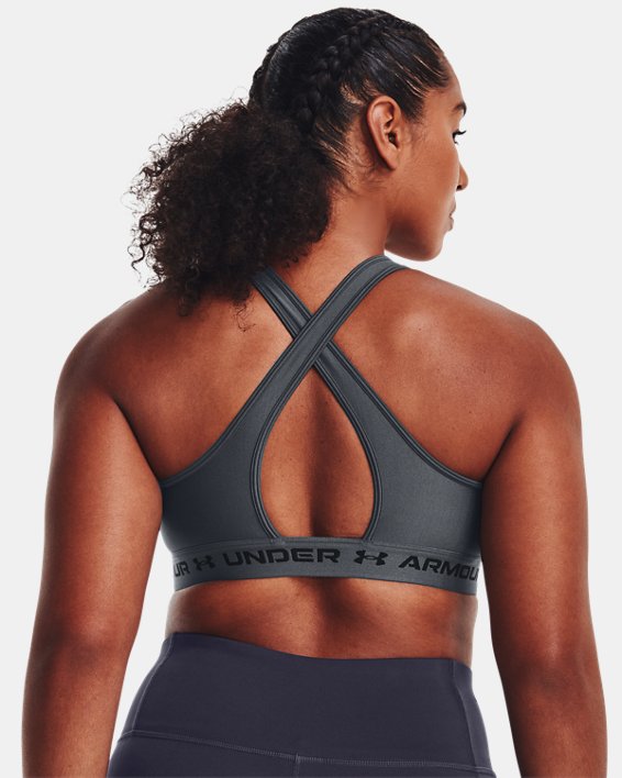 Women's Armour® Mid Crossback Sports Bra, Gray, pdpMainDesktop image number 4